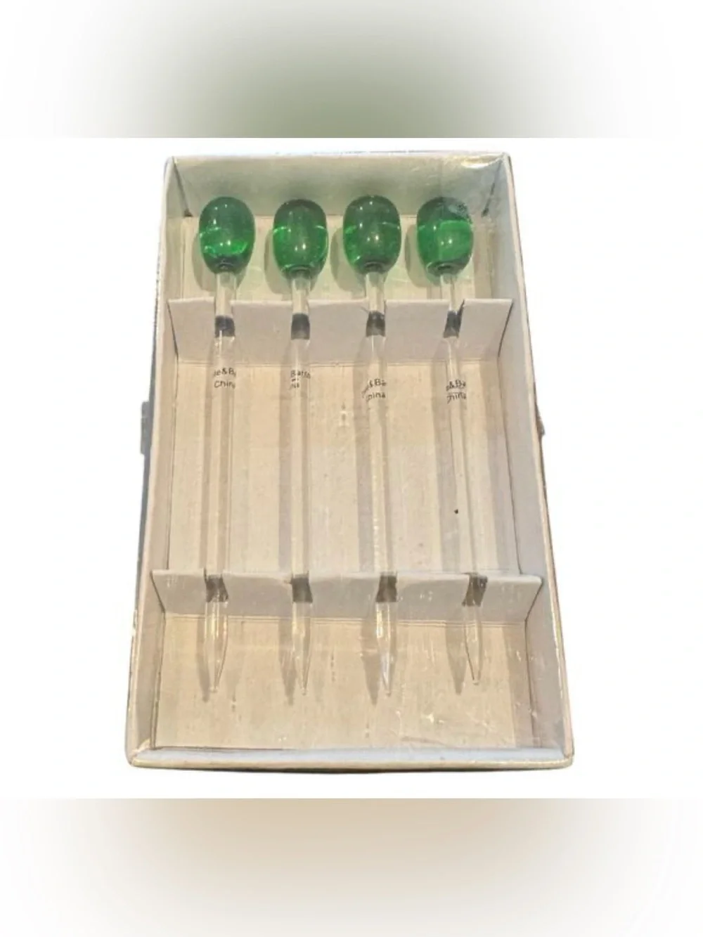 Crate&Barrel Vintage Glass Olive Cocktail Picks Set of Four NEW in Original Box!